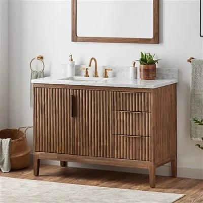 Freistehendes Einzelwaschtischset mit Holzschrank und Waschtischplatte