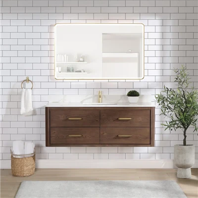 55 Zoll Pinsel gemalt Quarz Stein Countertop Massivholz Badezimmer Schrank mit Backsplash